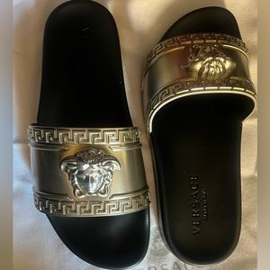 Versace Medusa Silver Metallic Slides fits 9.5